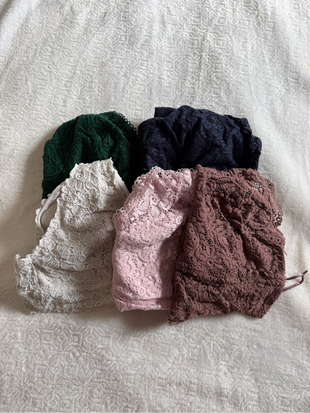 Lace Knit Womens Bralettes - Multi Pack (Green, Navy, White, Pink, Brown)